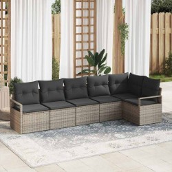 Ensemble de canapé de jardin avec coussin 6 pcs Gris polyrotin 564930564930