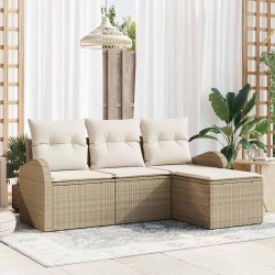 Ensemble de Canapés avec coussin 4 pcs Beige et blanc polyrotin 564932564932