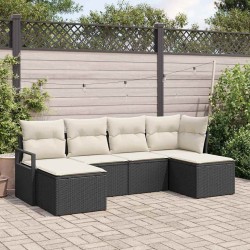 Ensemble de Canapés avec coussin 6 pcs Noir et Crème polyrotin 564934564934