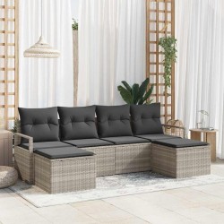 Ensemble de Canapés avec coussin 6 pcs Gris clair polyrotin 564937564937