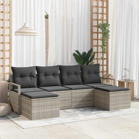 Ensemble de Canapés avec coussin 6 pcs Gris clair polyrotin 564937564937