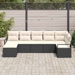 Ensemble de Canapés avec coussin 7 pcs Noir et Crème polyrotin 564941564941