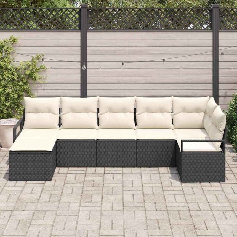 Ensemble de Canapés avec coussin 7 pcs Noir et Crème polyrotin 564941564941