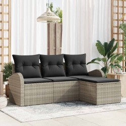 Ensemble de Canapés avec coussin 4 pcs Gris clair polyrotin 564943564943