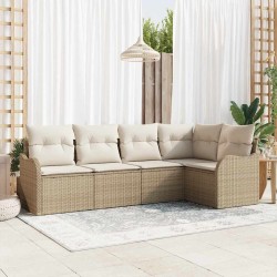 Ensemble de canapé de jardin 5 pcs Beige polyrotin 564953564953