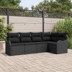 Ensemble de canapé de jardin avec stockage 5 pcs Noir polyrotin 564955564955
