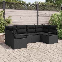 Ensemble de canapé de jardin avec coussin 6 pcs Noir polyrotin 564960564960