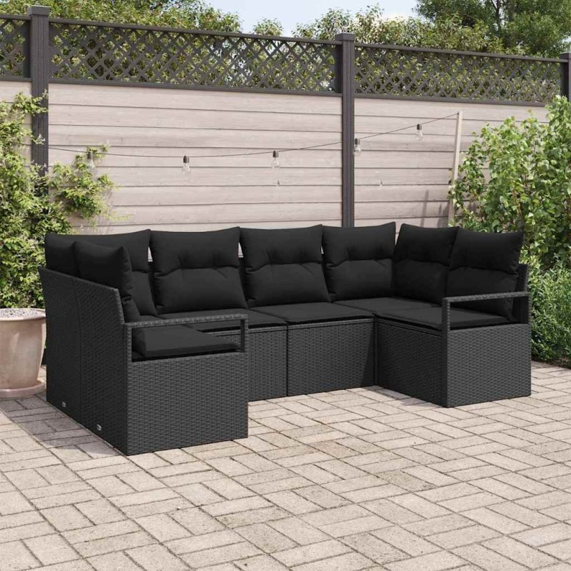 Ensemble de canapé de jardin avec coussin 6 pcs Noir polyrotin 564960564960