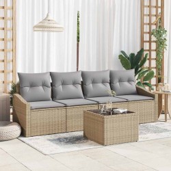 Ensemble de Canapés avec coussin 5 pcs Beige et gris polyrotin 564961564961