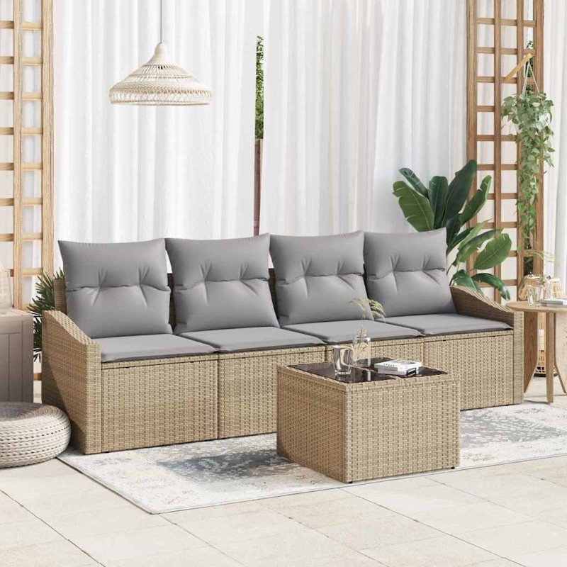 Ensemble de Canapés avec coussin 5 pcs Beige et gris polyrotin 564961564961