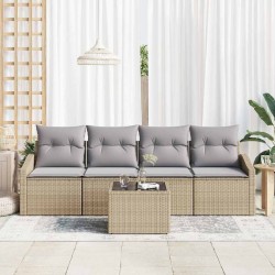 Ensemble de Canapés avec coussin 5 pcs Beige et gris polyrotin 564961564961