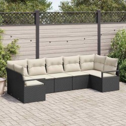Ensemble de canapé de jardin 7 pcs Noir et Blanc polyrotin 564965564965