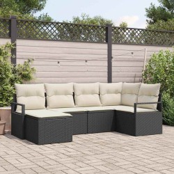 Ensemble de Canapés avec coussin 6 pcs Noir et Crème polyrotin 564966564966