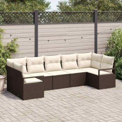 Ensemble de canapé de jardin 7 pcs Marron et blanc polyrotin 564967564967