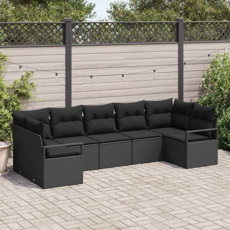 Ensemble de canapé de jardin avec coussin 7 pcs Noir polyrotin 564968564968