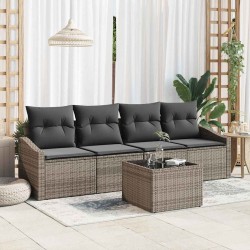 Ensemble de Canapés avec coussin 5 pcs Gris polyrotin 564974564974