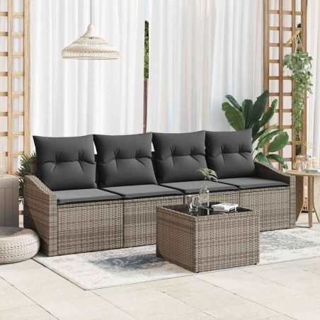 Ensemble de Canapés avec coussin 5 pcs Gris polyrotin 564974564974