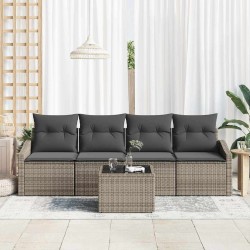 Ensemble de Canapés avec coussin 5 pcs Gris polyrotin 564974564974