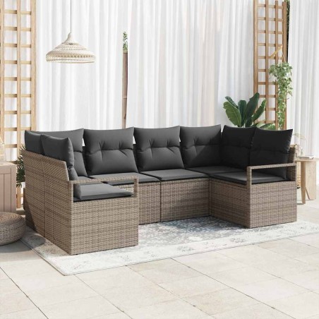 Ensemble de canapé de jardin avec coussin 6 pcs Gris polyrotin 564976564976