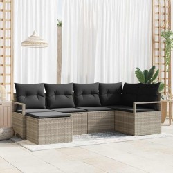 Ensemble de Canapés avec coussin 6 pcs Gris clair polyrotin 564979564979
