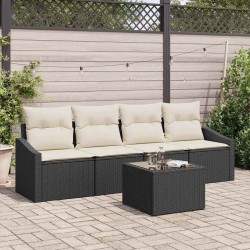 Ensemble de Canapés avec coussin 5 pcs Noir et Crème polyrotin 564984564984