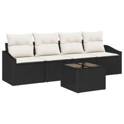 Ensemble de Canapés avec coussin 5 pcs Noir et Crème polyrotin 564984564984