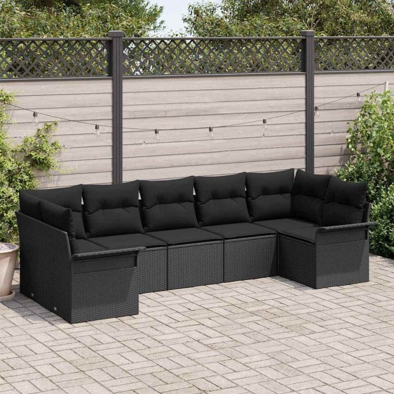 Ensemble de canapé de jardin 7 pcs Noir Poly rotin 564990564990