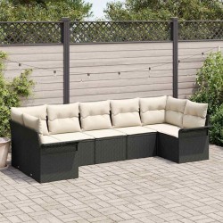 Ensemble de canapé de jardin 7 pcs Noir Poly rotin 564996564996