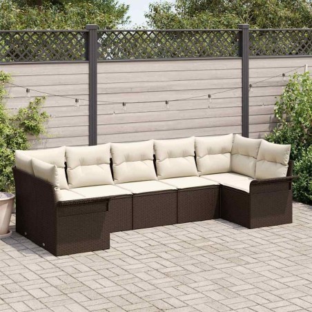 Ensemble de canapé de jardin 7 pcs Marron Poly rotin 564997564997