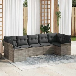 Ensemble de canapé de jardin 7 pcs Gris clair Poly rotin 564998564998