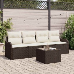 Ensemble de canapé de jardin avec coussin 5 pcs Marron et Crème 565000565000