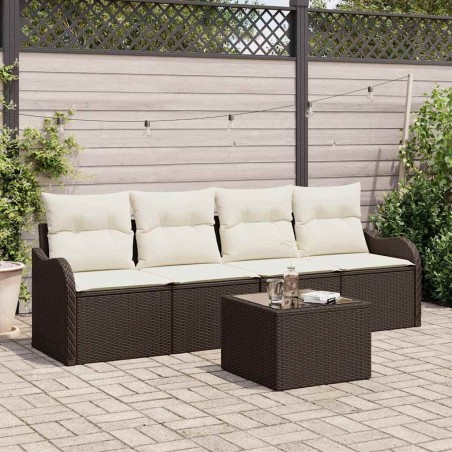 Ensemble de canapé de jardin avec coussin 5 pcs Marron et Crème 565000565000