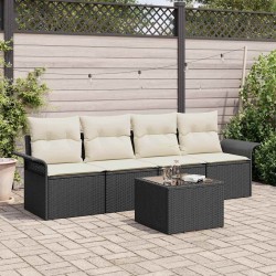 Ensemble de canapé de jardin 5 pcs Noir et Crème polyrotin 565002565002