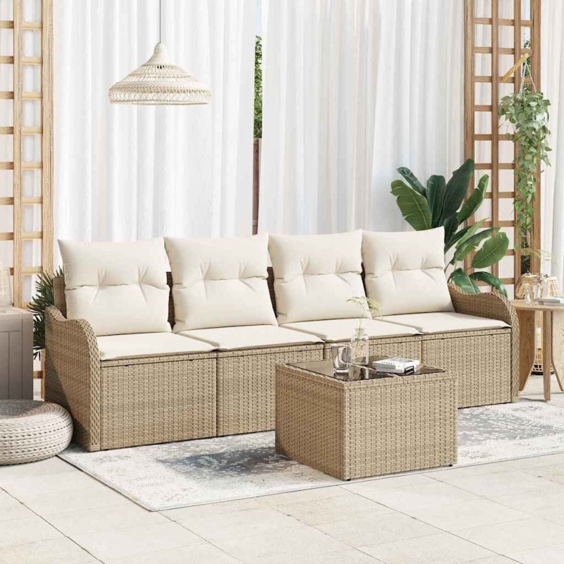 Ensemble de canapé de jardin avec coussin 5 pcs Beige et crème 565016565016