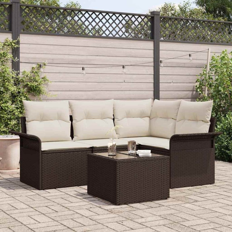 Ensemble de canapé de jardin 5 pcs Marron polyrotin 565019565019