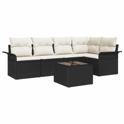 Ensemble de canapé de jardin avec coussin 6 pcs Noir Poly rotin 565022565022