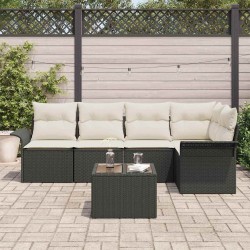 Ensemble de canapé de jardin avec coussin 6 pcs Noir Poly rotin 565022565022