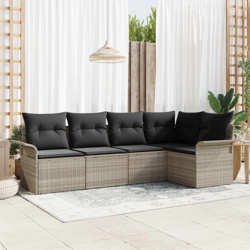 Ensemble de canapé de jardin 5 pcs Gris clair polyrotin 565025565025