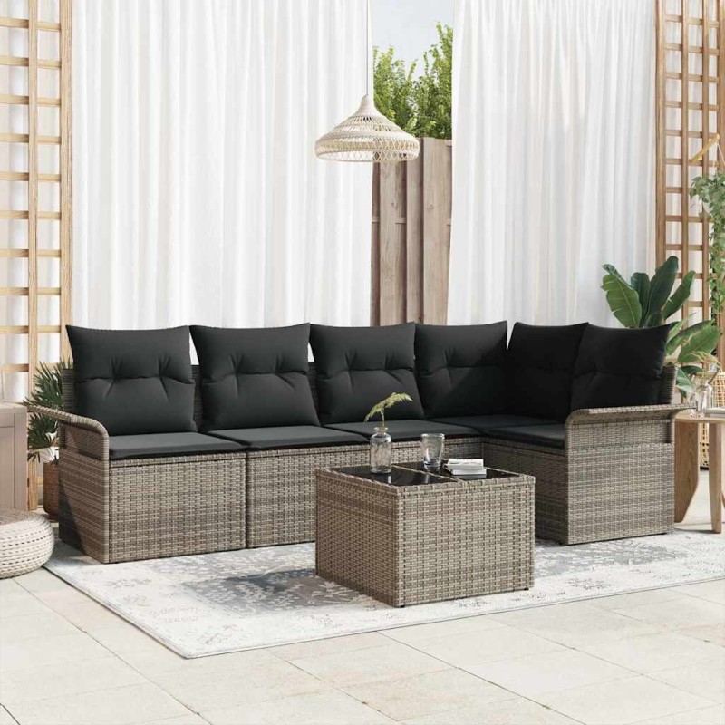Ensemble de canapé de jardin avec coussin 6 pcs Gris Poly rotin 565026565026