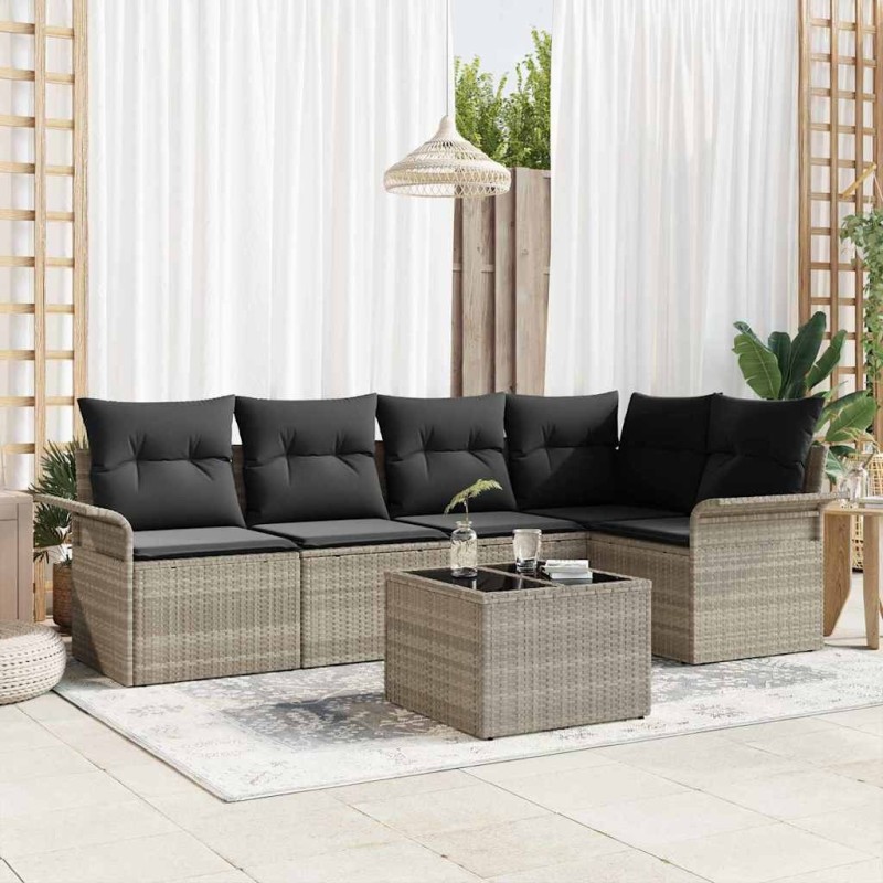 Ensemble de canapé de jardin 6 pcs Gris clair Poly rotin 565028565028
