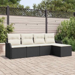 Ensemble de canapé de jardin avec coussin 5 pcs Noir Poly rotin 565032565032