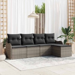 Ensemble de canapé de jardin avec coussin 5 pcs Gris Poly rotin 565035565035