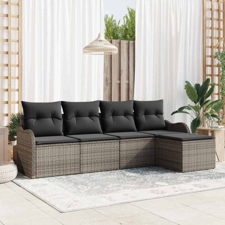 Ensemble de canapé de jardin avec coussin 5 pcs Gris Poly rotin 565035565035