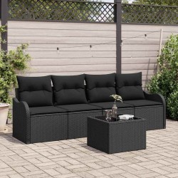 Ensemble de canapé de jardin avec stockage 5 pcs Noir polyrotin 565042565042