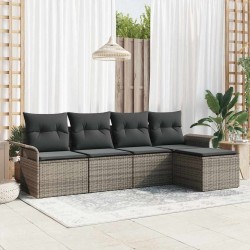 Ensemble de canapé de jardin avec coussin 5 pcs Gris polyrotin 565047565047