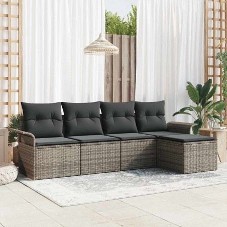 Ensemble de canapé de jardin avec coussin 5 pcs Gris polyrotin 565047565047