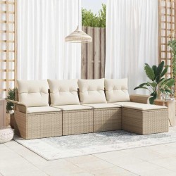 Ensemble de canapé de jardin avec coussin 5 pcs Beige polyrotin 565049565049