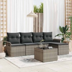 Ensemble de canapé de jardin avec coussin 6 pcs Gris polyrotin 565058565058
