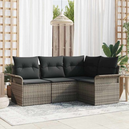 Ensemble de canapé de jardin avec stockage 4 pcs Gris polyrotin 565068565068