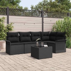 Ensemble de canapé de jardin avec coussin 6 pcs Noir Poly rotin 565104565104